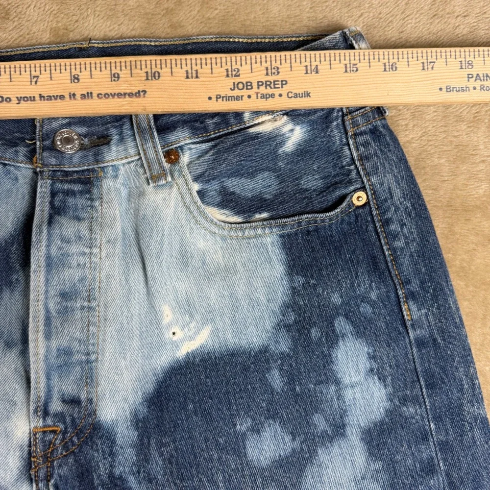 Levis 501 Mens Custom Bleach Splatter Jeans Straight Leg Blue White W33 L30